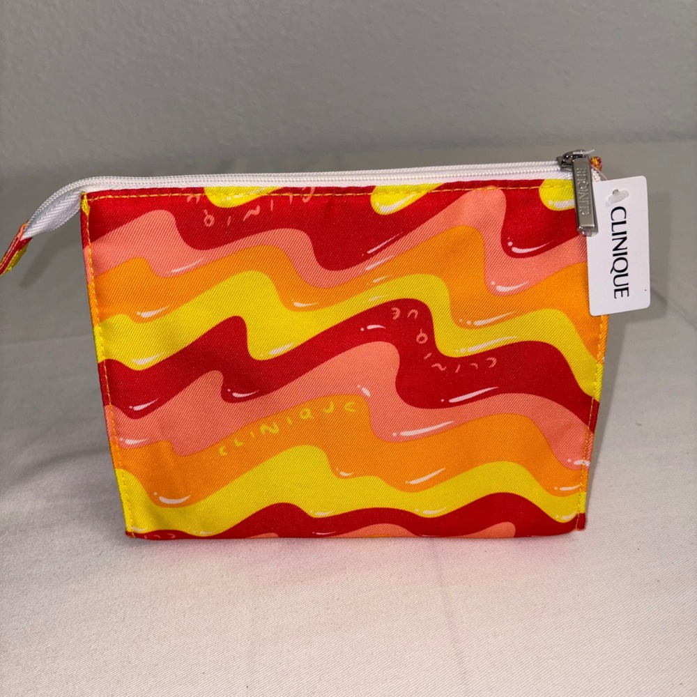 Clinique Cosmetic Bag Pouch Vibrant Wavy Pattern Makeup Organizer‎ Zipper Pouch